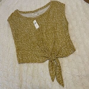 NWT Anthropologie Sleeveless Tie‎ Front Mustard Print Shirt Medium M New Cropped